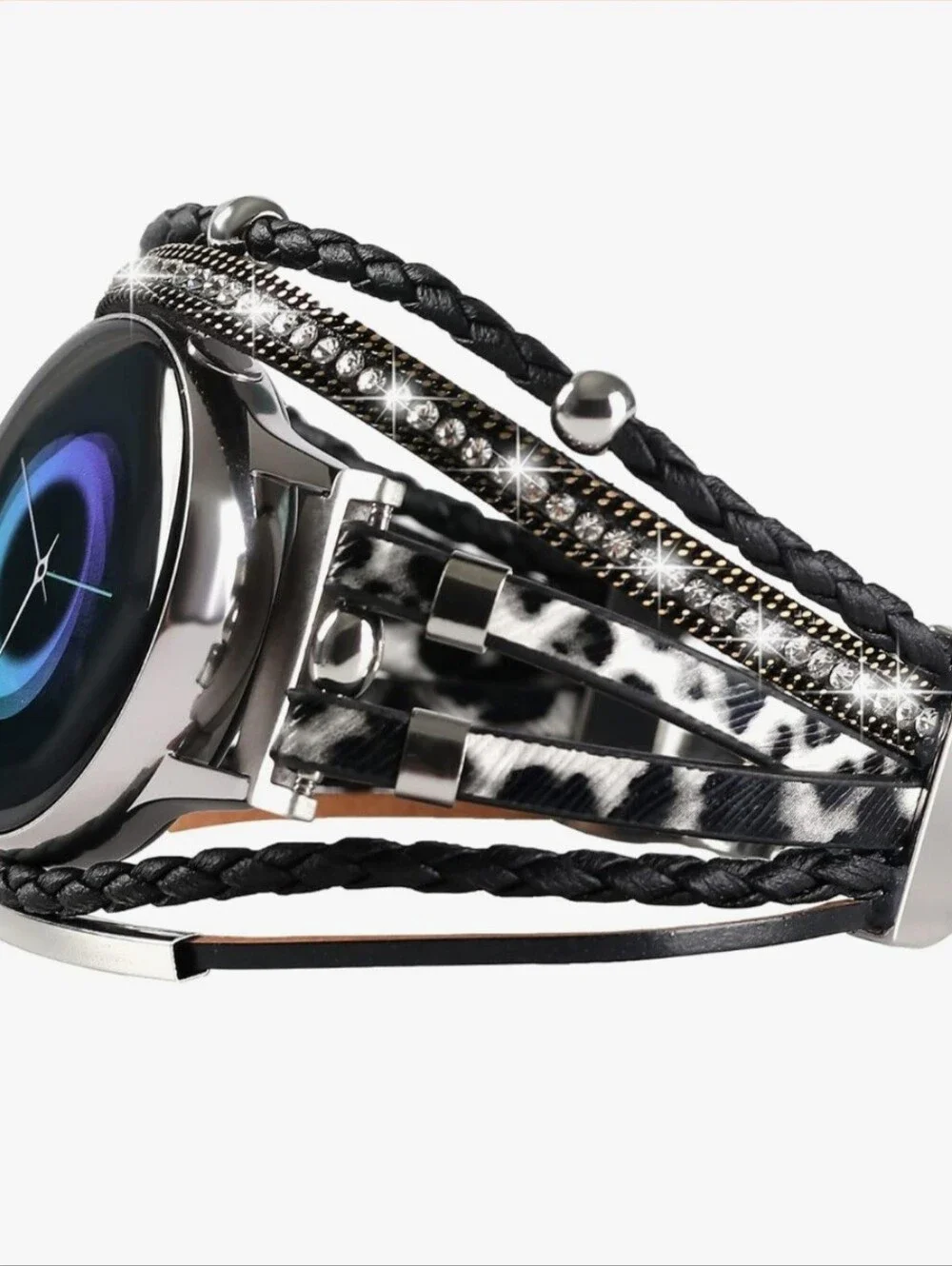 Galaxy Watch Band- Multi-strap Black & White Animal Print Fashion Bracelet